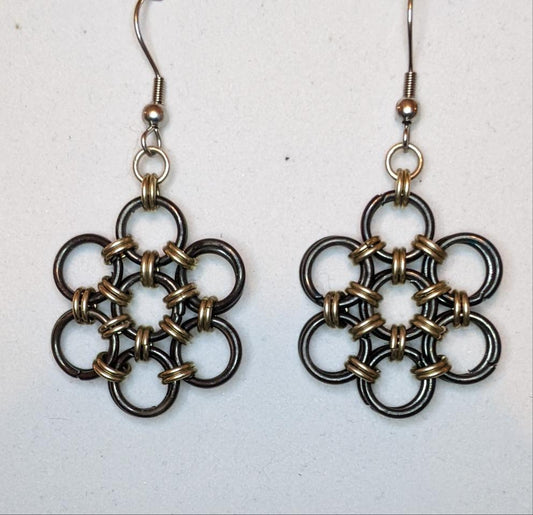Japanese Flower Earrings Chainmail Earrings Dragon & Wolf Designs