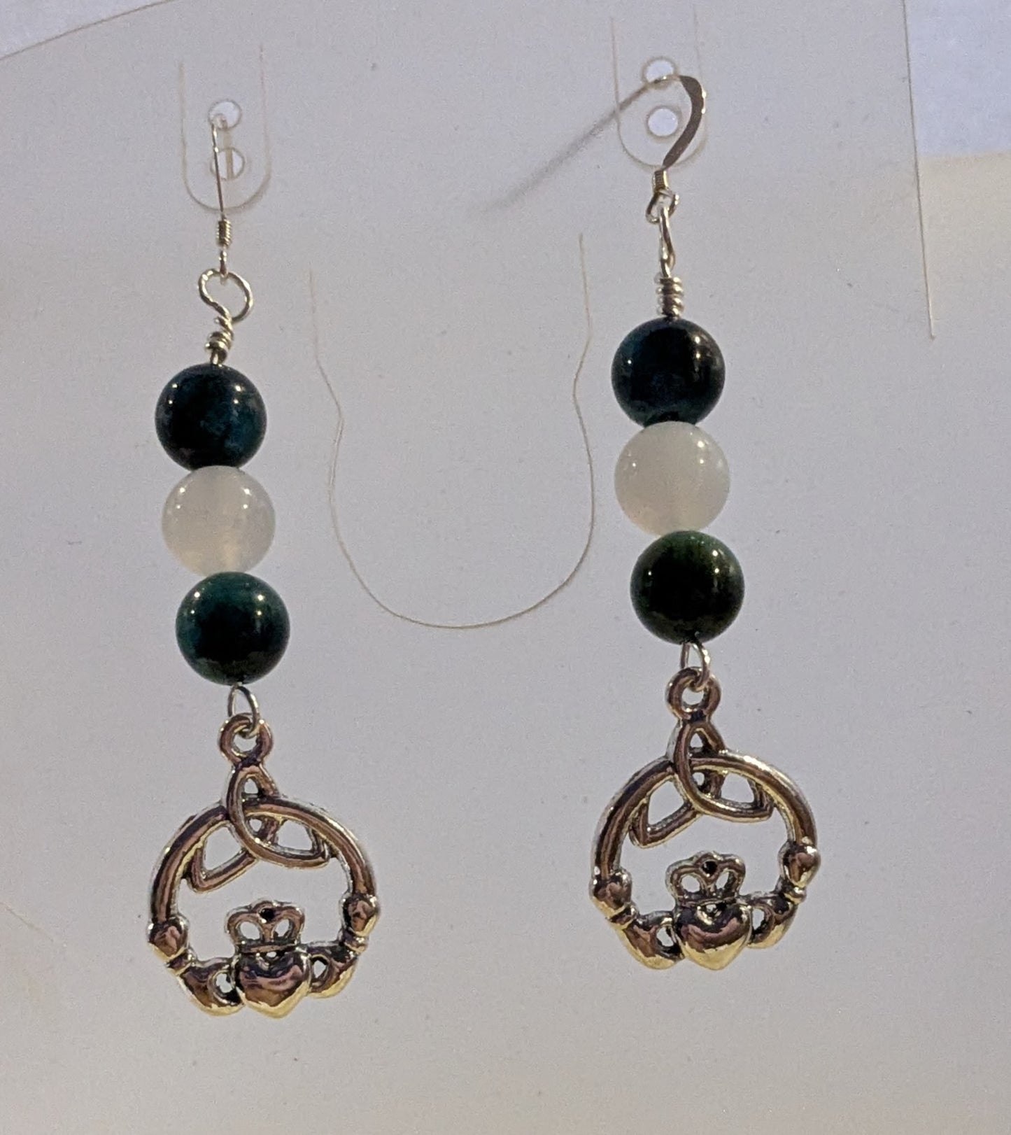 Gemstone Bead Earrings with Silver Claddagh Charms