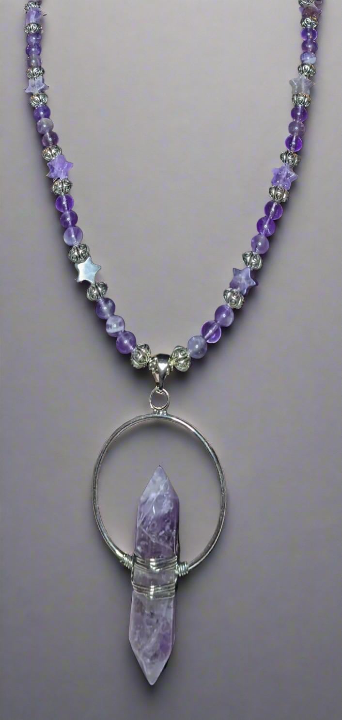 Amethyst Beaded Jewelry Set with Necklace Bracelet and Earrings