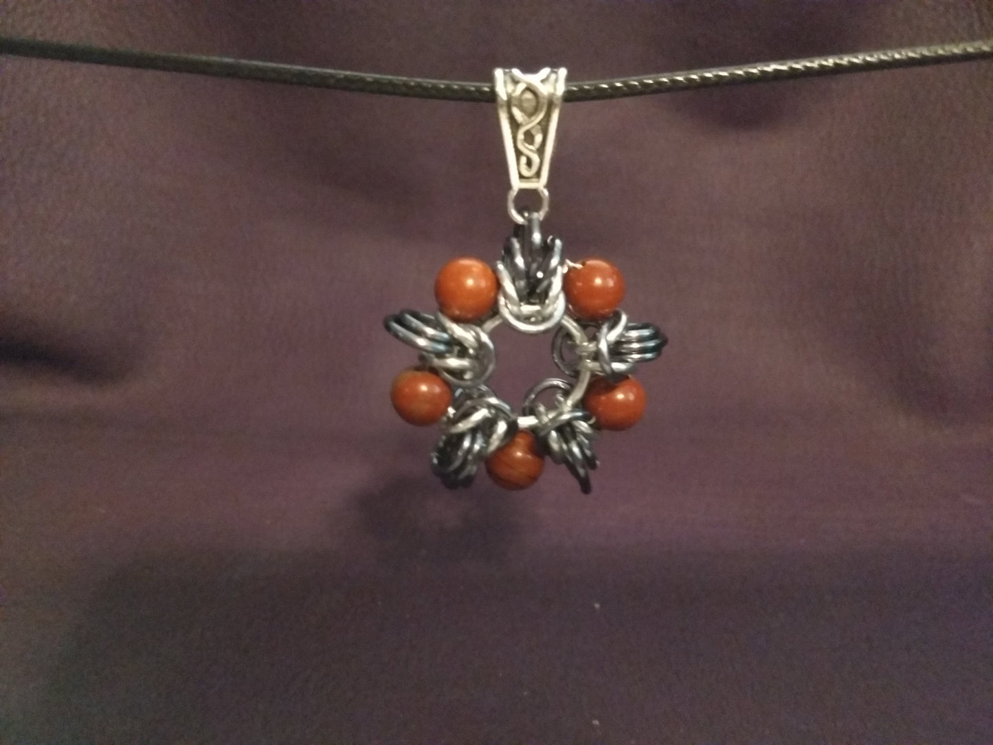 Five Pointed Elf Star Chainmail Pendants Pendants Dragon & Wolf Designs Red Jasper  