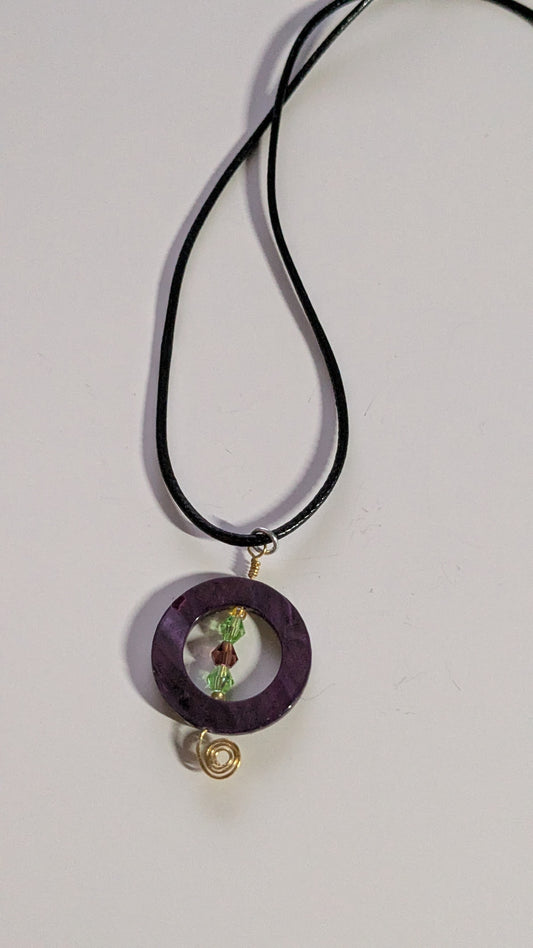 Wire Wrapped Dyed Shell and Crystal Pendant