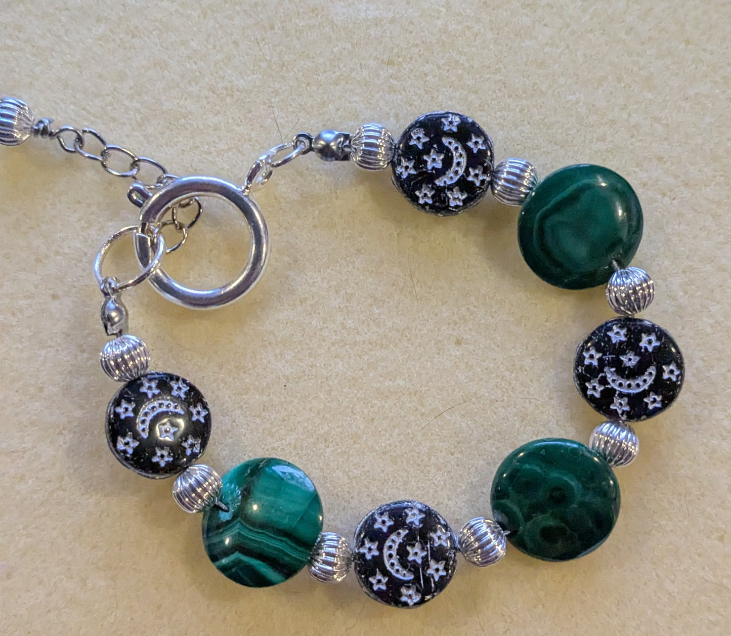 Malachite and Czech Glass Coin Beaded Jewelry Set
