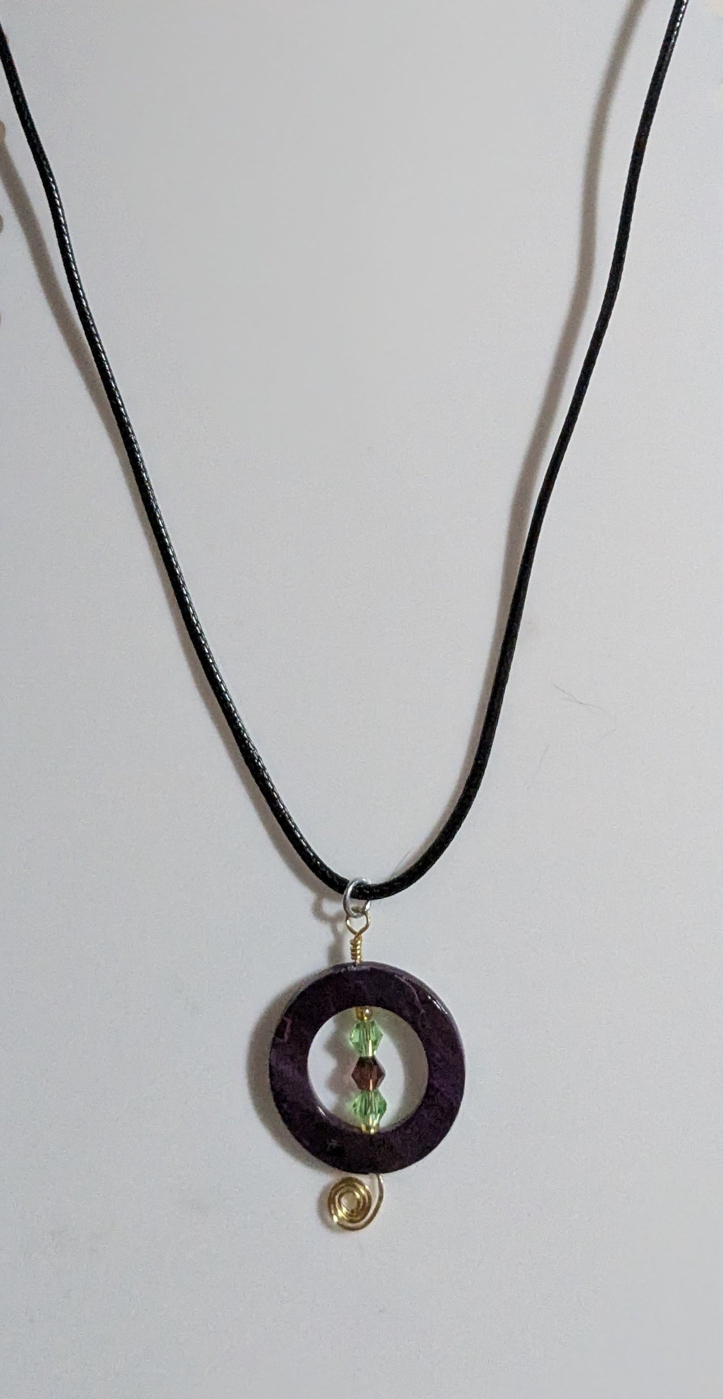 Wire Wrapped Dyed Shell and Crystal Pendant