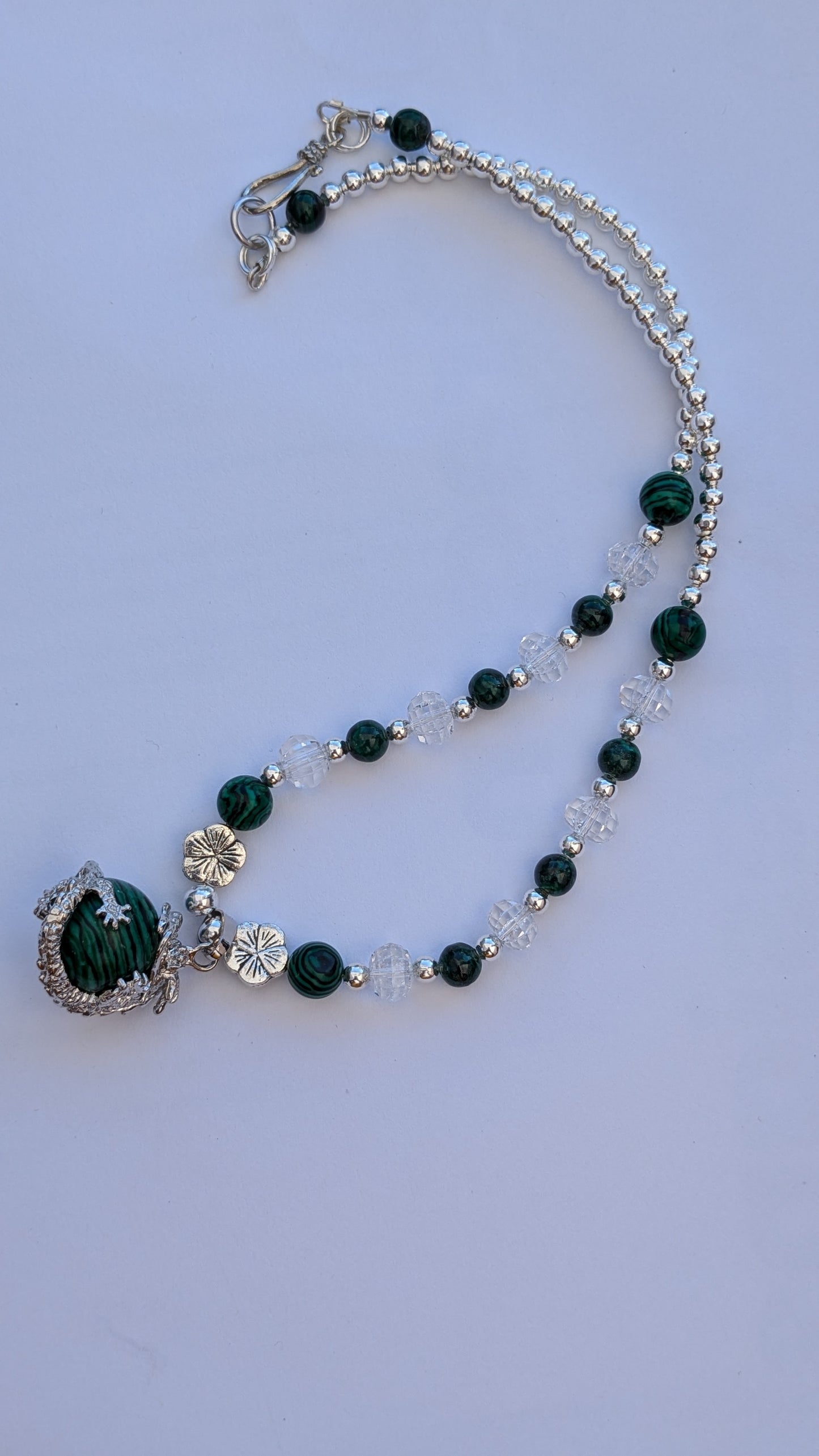 Malachite Beaded Necklace with Dragon Pendant