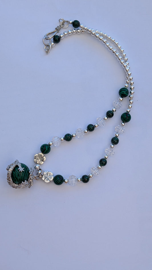 Malachite Beaded Necklace with Dragon Pendant