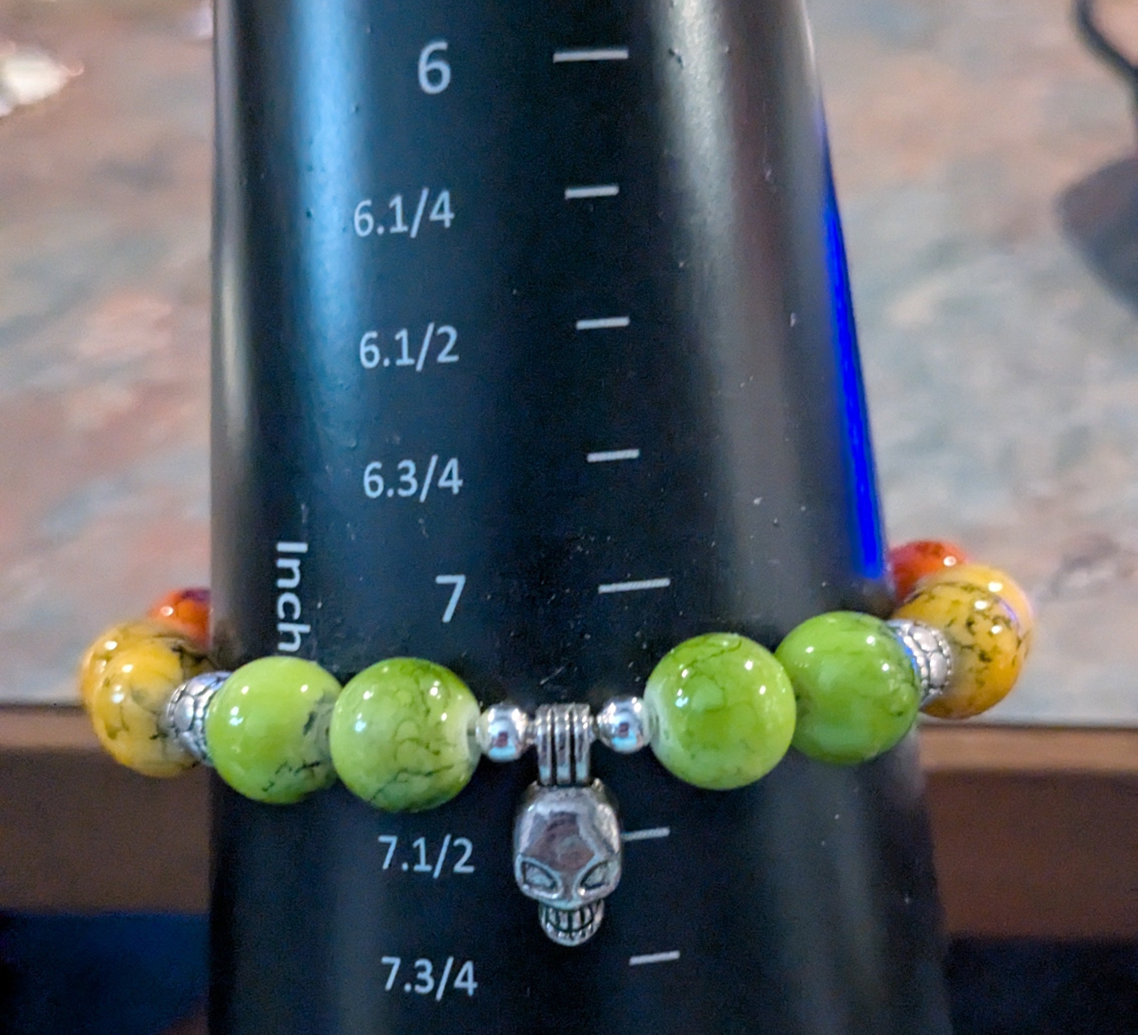 Colorful Beaded Bracelet With Silver Toned Skull Focal