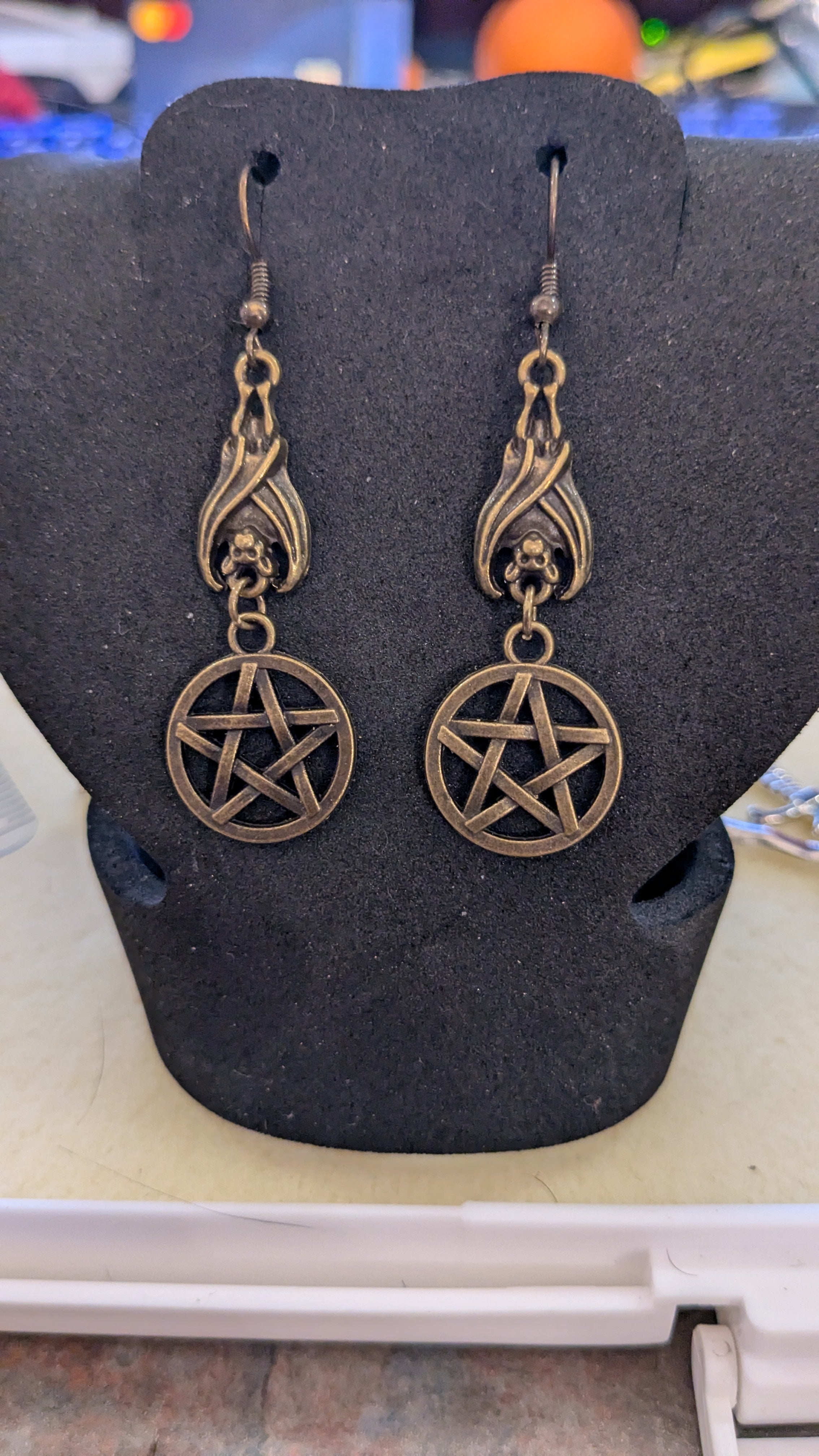 Bronze Bat Dangle Earrings