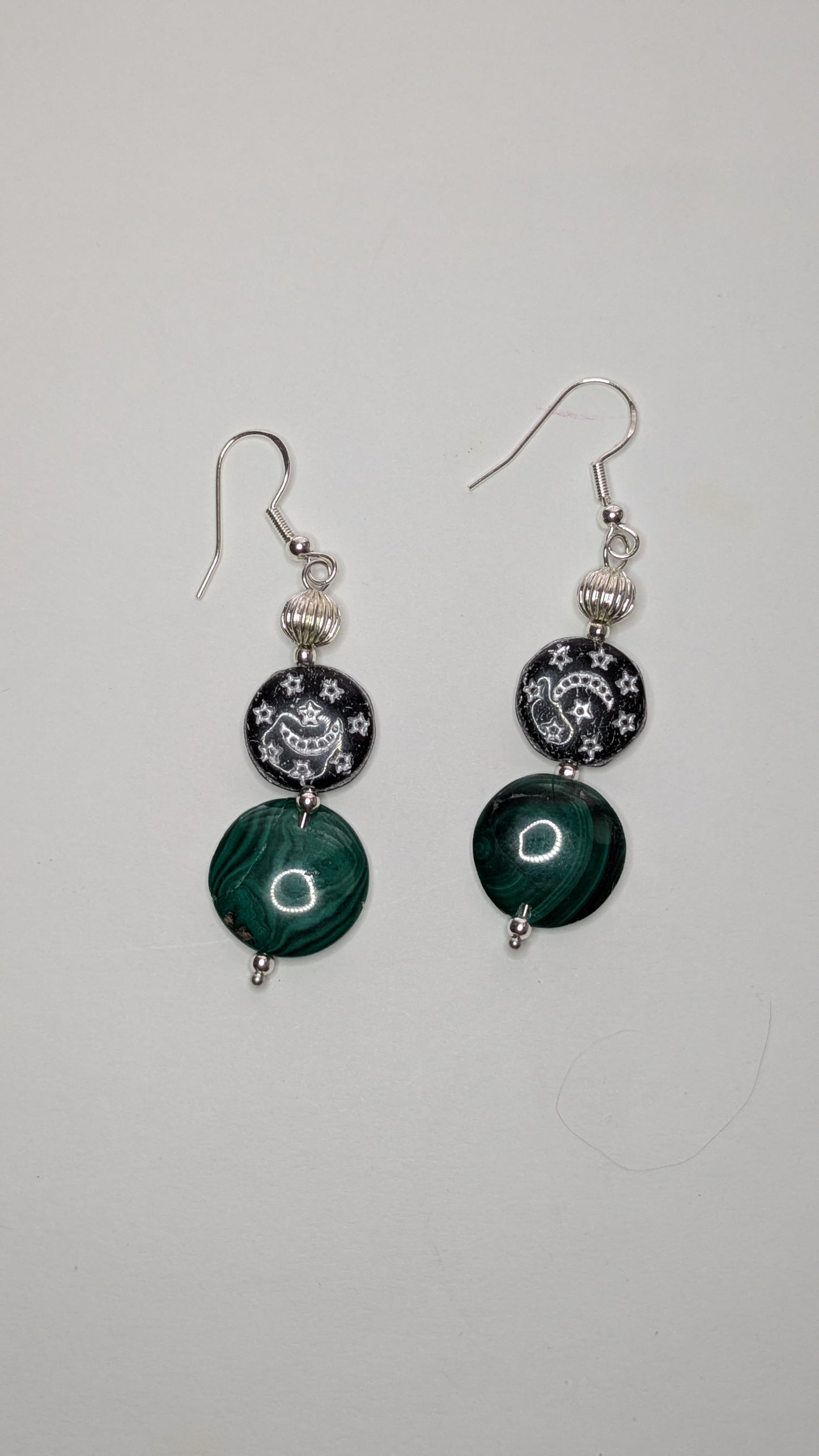 Malachite and Czech Glass Coin Beaded Jewelry Set