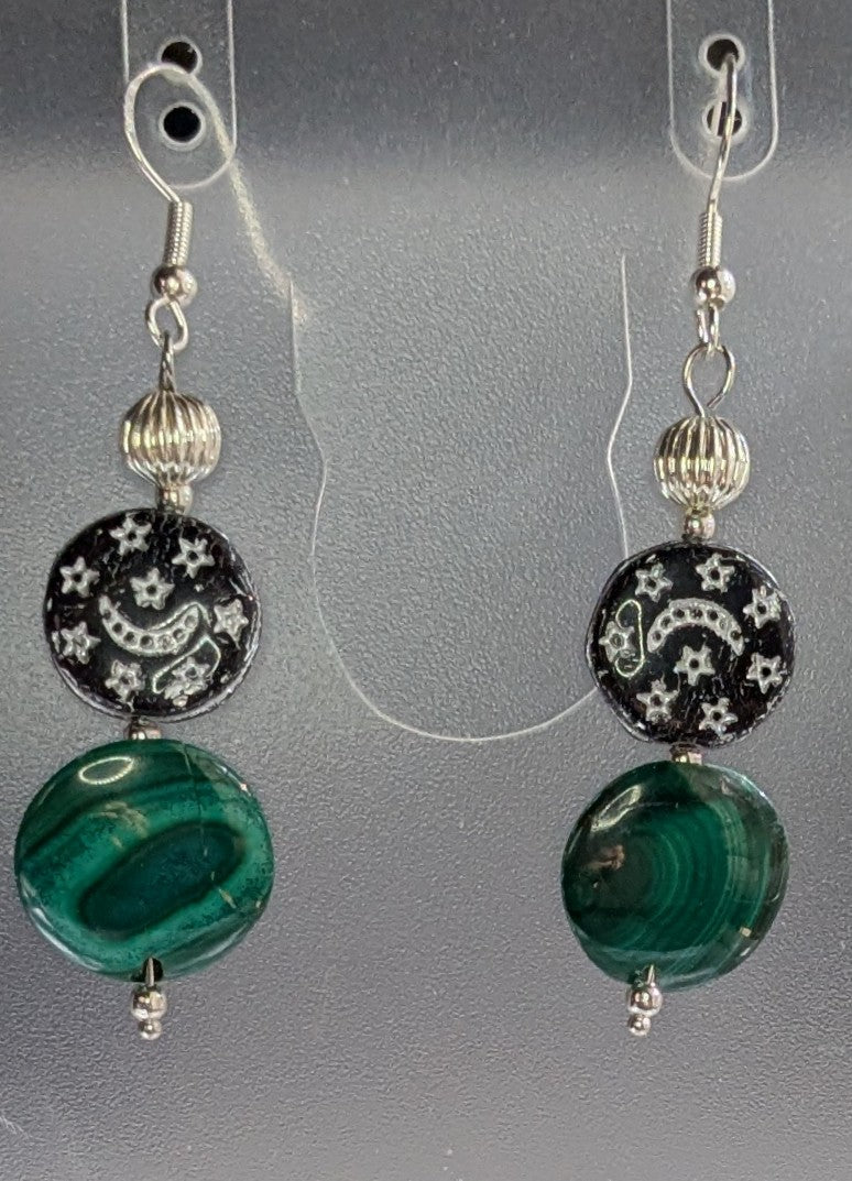 Malachite and Czech Glass Coin Beaded Jewelry Set